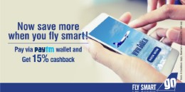 Get 15% cashback when you pay via Paytm Wallet @ Go Airlines