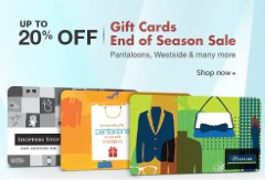 Popular Email Gift Cards worth Rs. 1000 at Rs. 800, Rs. 2000 at Rs.1700 at Amazon