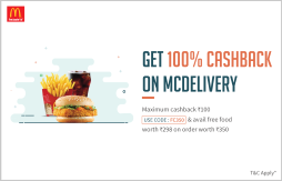McDonalds McDelivery 100% Cashback with freecharge wallet upto Rs.100