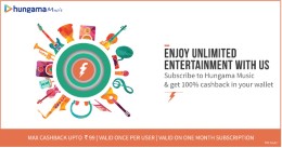 Hungama Music monthly pack worth Rs. 99 & get 100% cashback in your FreeCharge wallet