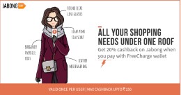 Get 20% cashback on Jabong when you pay with FreeCharge wallet