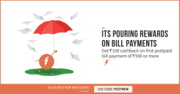 First Postpaid Bill Payment Rs. 100 off on Rs. 500 at Freecharge