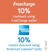 10% Cashback Upto Rs. 300 When Paid With Freecharge Wallet and 10% Instant Discount Using American Express Cards
