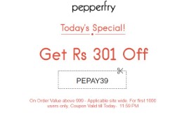 Get Rs.301 off on all orders above Rs.999 at first 1000 customers only-Pepperfry 