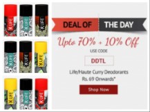 Upto 70% off + 10% off on DEODRANTS (Life & Haute Curry) starts from Rs. 62 at Shoppersstop