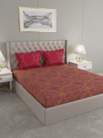 Raymond Home 100% Cotton 144 TC Orange Double bedsheet with 2 Pillow Covers
