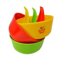Sarthak Uphaar Plastic Microwave Safe Soup Bowl Set of 6 Pieces (3 Bowl, 3 Spoon) 280 ml Multicolor