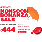 SpiceJet’s Monsoon Bonanza Sale – Domestic Flights Base fares Starts Rs. 444 at SpiceJet