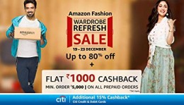 [15 - 19 Dec 2019] Amazon Fashion Wardrobe Refresh Sale Upto 80% Off + 10% Instant off on SBI Cards + 15 Extra cashback as  Amazon balance